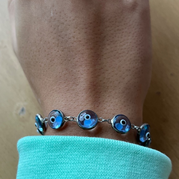 VINTAGE STERLING SILVER BLUE EVIL EYE PROTECTION BRACELET SOLID MADE BEAUTIFUL - Picture 11 of 16